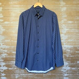 Mizzen + Main Leeward Performance Dress Shirt Navy Dot Career Mens L Trim